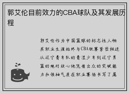 郭艾伦目前效力的CBA球队及其发展历程